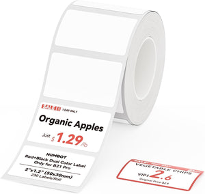 Duo-etiketter, rød og svart, flere størrelser