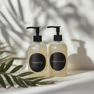 tvålpump med svarta etiketter